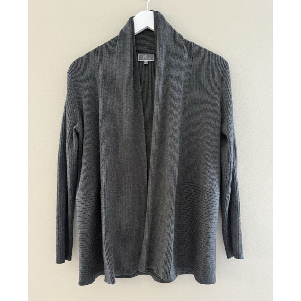 JM Collection Grey Open Cardigan - Medium